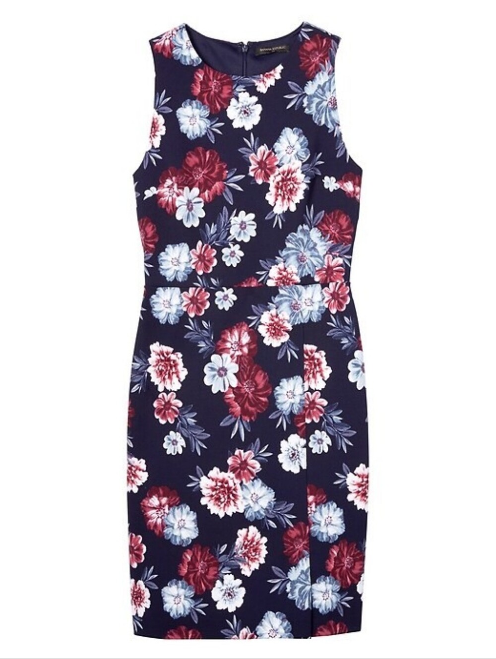 Banana Republic‎ Floral Ponte Sheath Strerch Dress Burgundy Navy Size 0